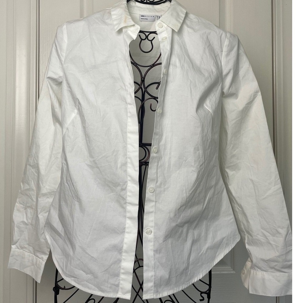 ASOS DESIGN‎ Womens White Long Sleeve Button Down Shirt Cotton Blend Size US 8